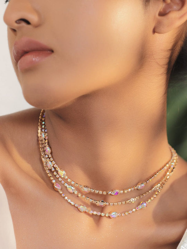 Rubans 18K Gold-Plated Multilayer Crystal Beaded & Cubic Zirconia Stone Statement Necklace Necklace & Chains