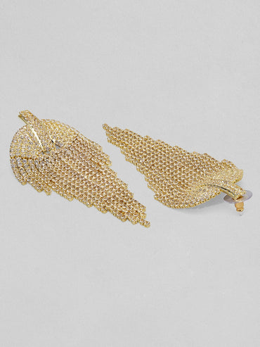 Rubans 18K Gold Plated Multilayer Cubic Zirconia Studded Tassel Drop Earrings Earrings