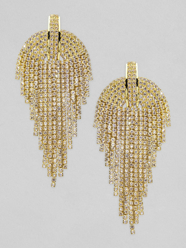 Rubans 18K Gold Plated Multilayer Cubic Zirconia Studded Tassel Drop Earrings Earrings
