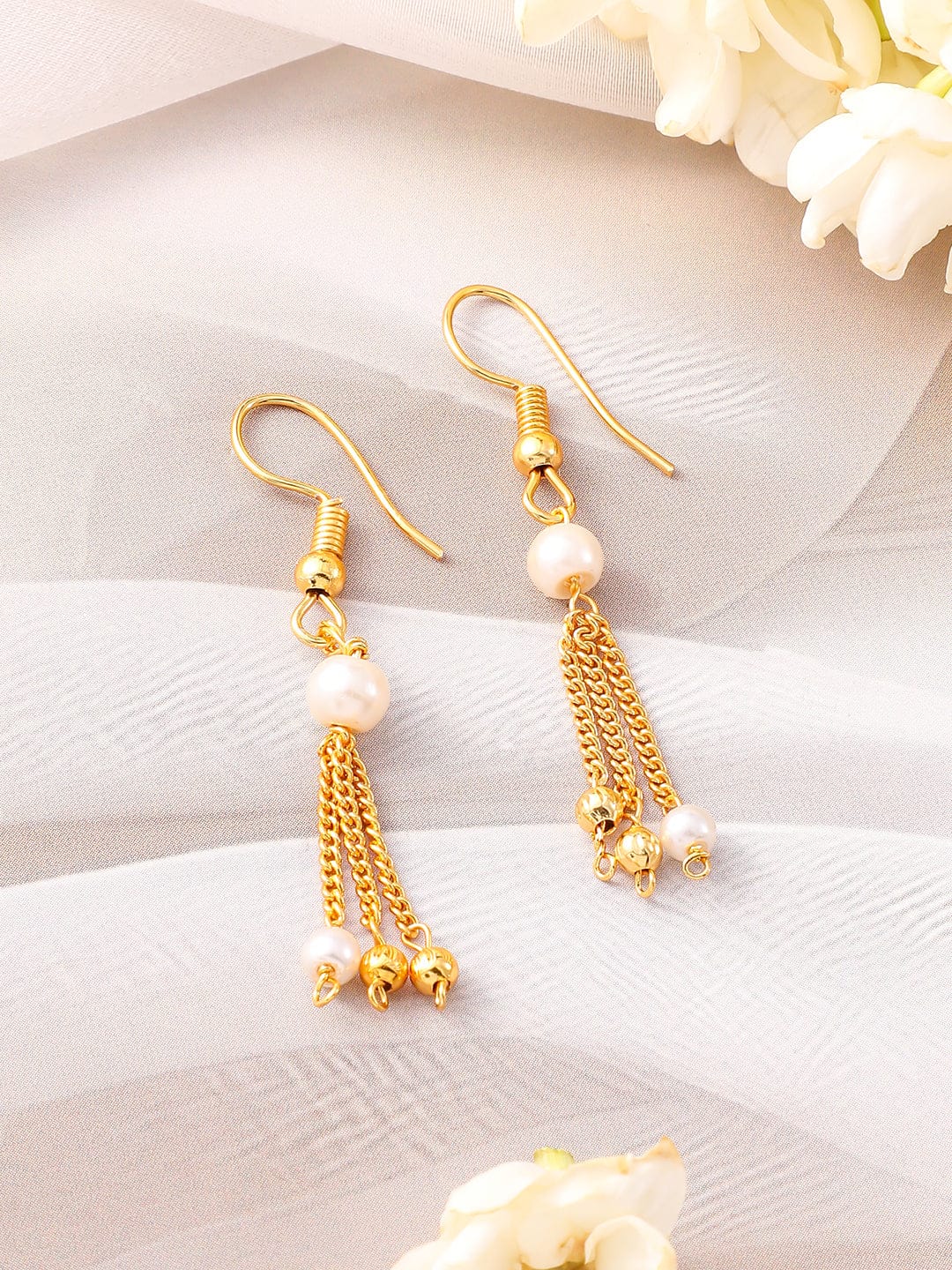 Rubans 18K Gold-Plated Multilayer Pearl Beaded Necklace Set with Matching Earrings Jewellery Set