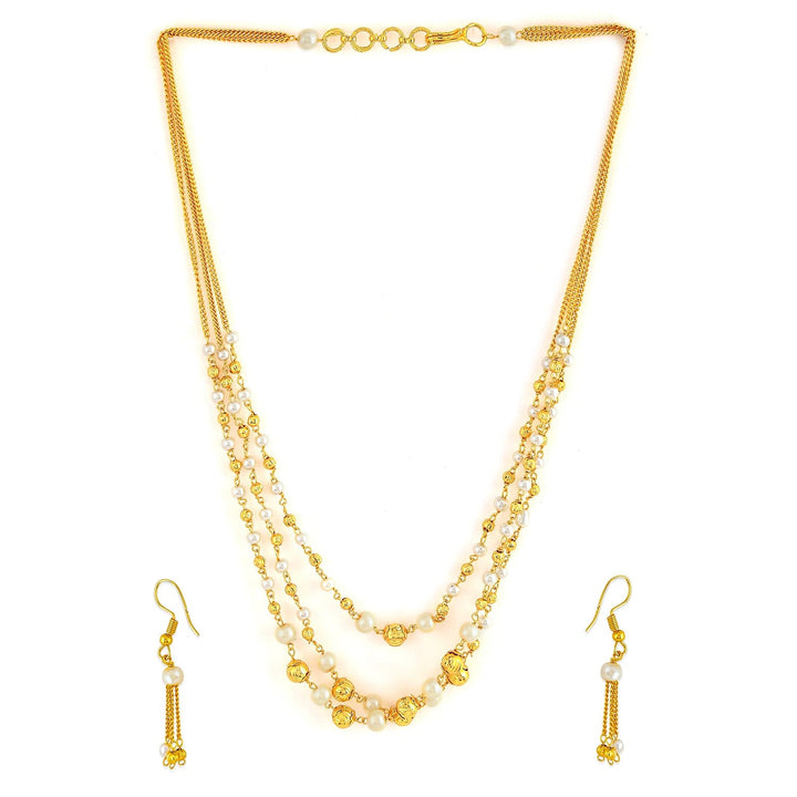 Rubans 18K Gold-Plated Multilayer Pearl Beaded Necklace Set with Matching Earrings Jewellery Set