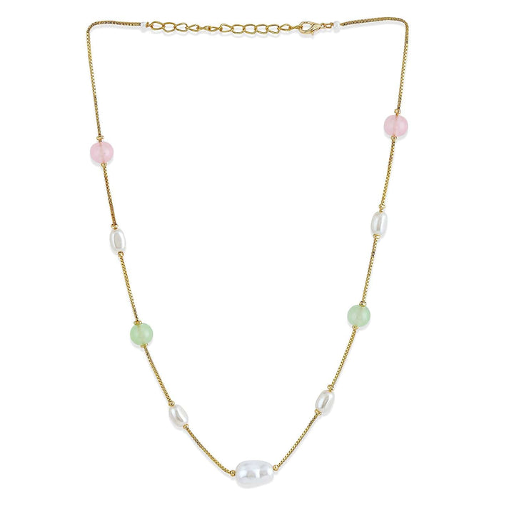 Rubans 18K Gold-Plated Necklace with Freshwater Pearls & Pastel Pink and Green Beads Jewellery Sets