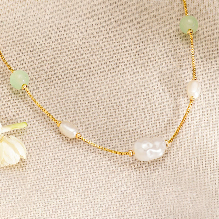 Rubans 18K Gold-Plated Necklace with Freshwater Pearls & Pastel Pink and Green Beads Jewellery Sets