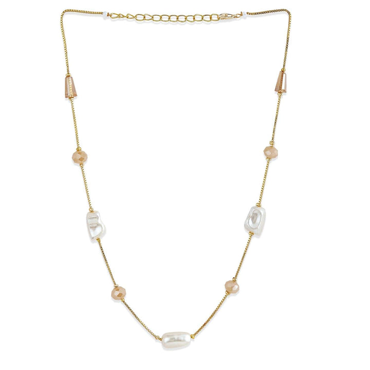 Rubans 18K Gold-Plated Necklace with Pearl & Peach Bead Accents Necklaces, Necklace Sets, Chains & Mangalsutra