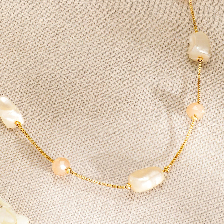 Rubans 18K Gold-Plated Necklace with Pearl & Peach Bead Accents Necklaces, Necklace Sets, Chains & Mangalsutra