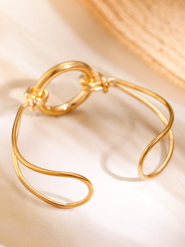 Rubans 18K Gold-Plated Open Circle Link Design Adjustable Cuff Bracelet Wristwear