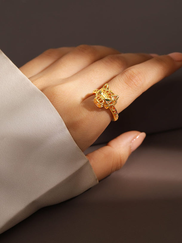 Rubans 18K Gold-Plated Openable Adjustable Panther Motif Statement Ring Rings