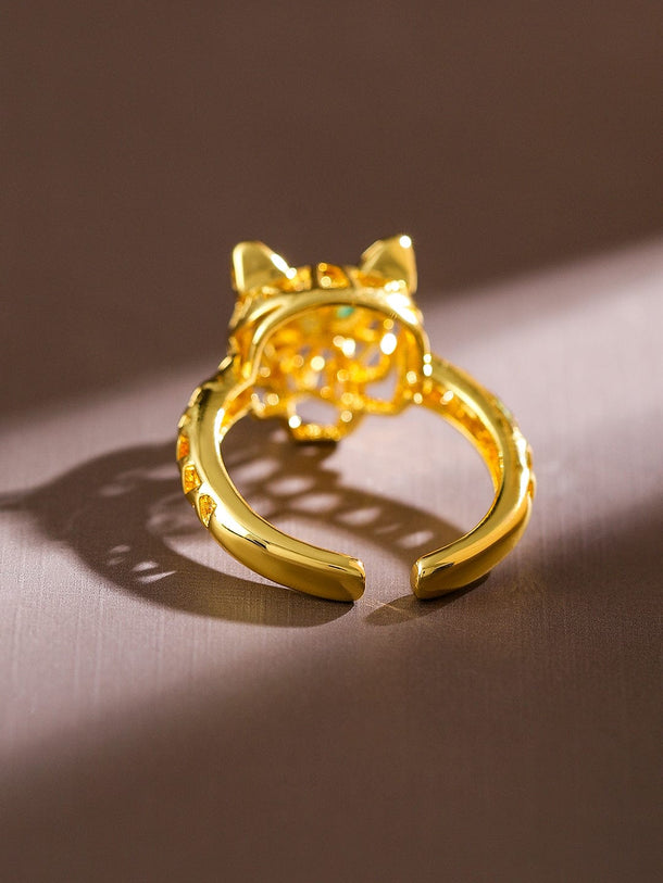 Rubans 18K Gold-Plated Openable Adjustable Panther Motif Statement Ring Rings
