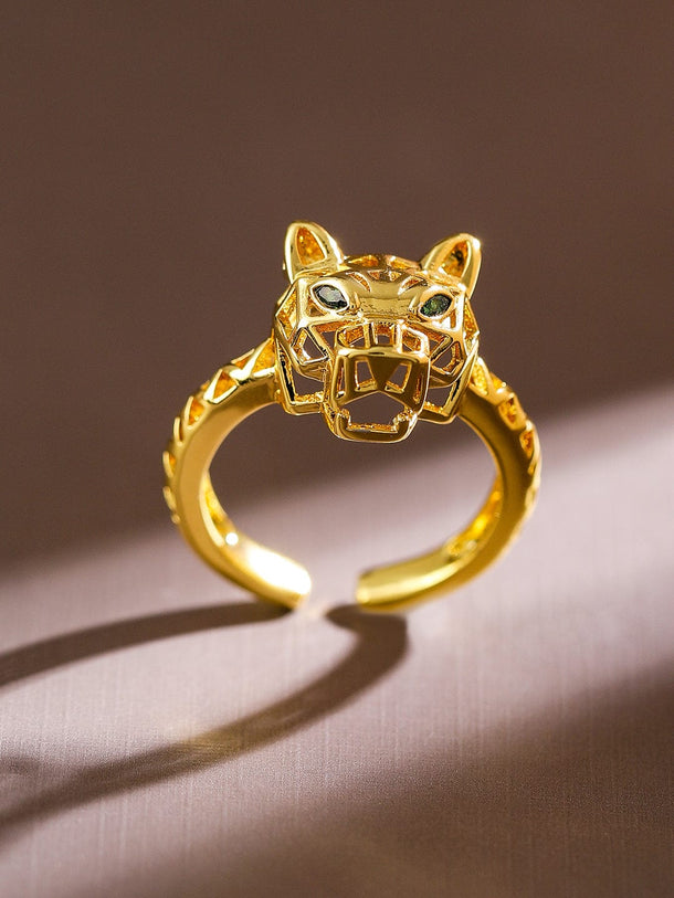 Rubans 18K Gold-Plated Openable Adjustable Panther Motif Statement Ring Rings