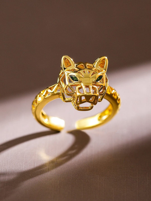 Rubans 18K Gold-Plated Openable Adjustable Panther Motif Statement Ring Rings