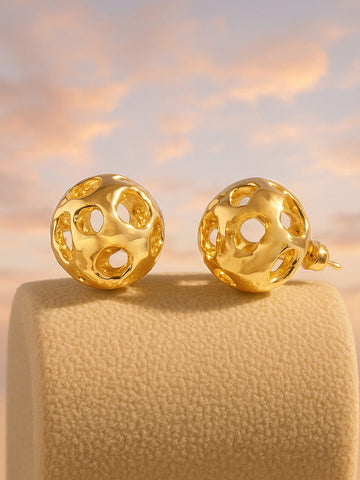 Rubans 18K Gold Plated Openwork Round Stud Earrings with Intricate Artistic Design Stud Earrings
