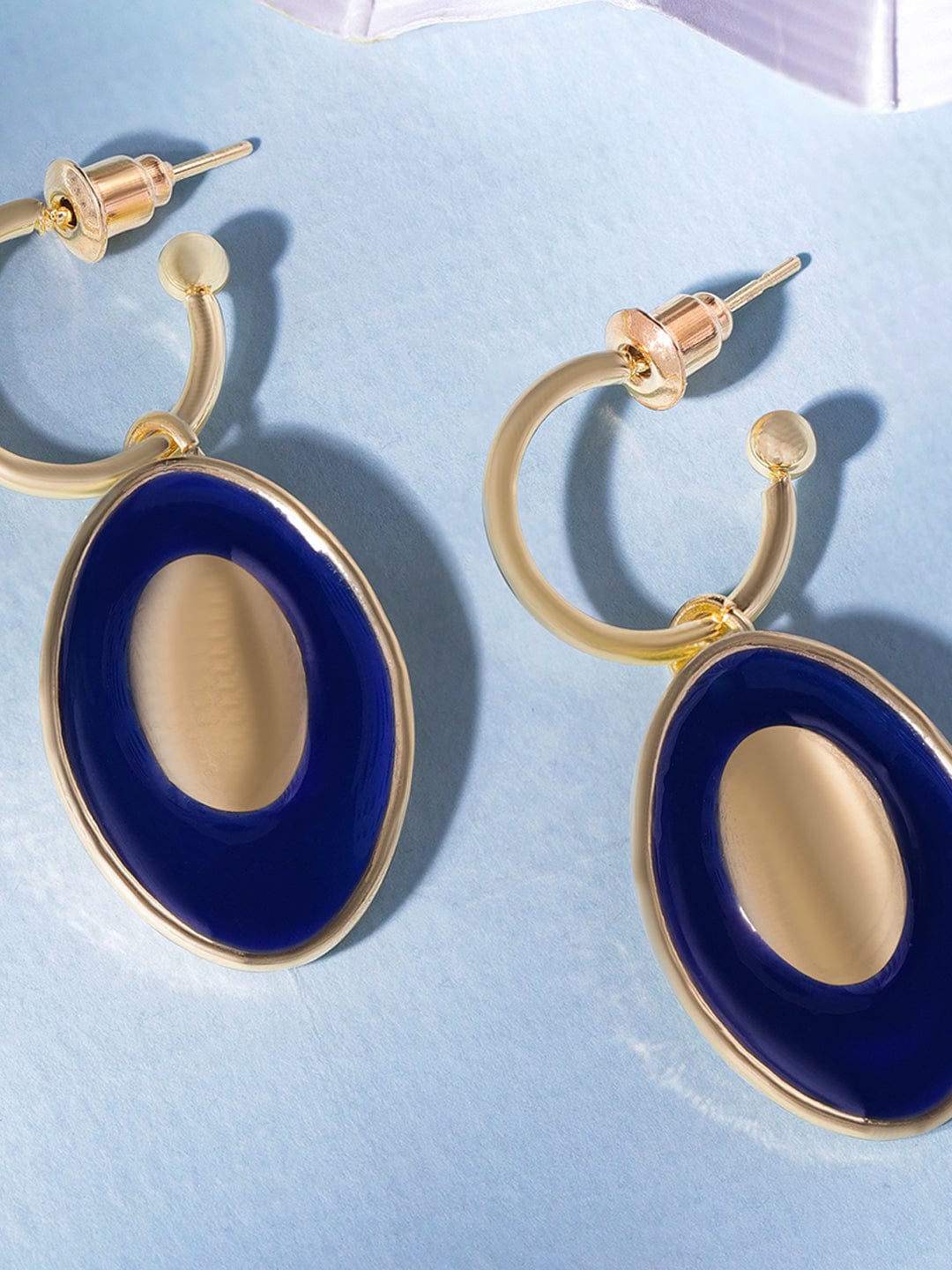 Rubans 18K Gold-Plated Oval Drop Earrings with Bold Blue Enamel Accents Drop Earrings