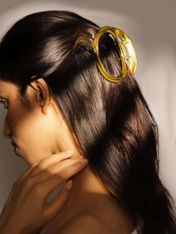 Rubans 18K Gold Plated Oval Frame Design Hair Claw Clip â€“ Statement Hair Accessory Hair Accessories