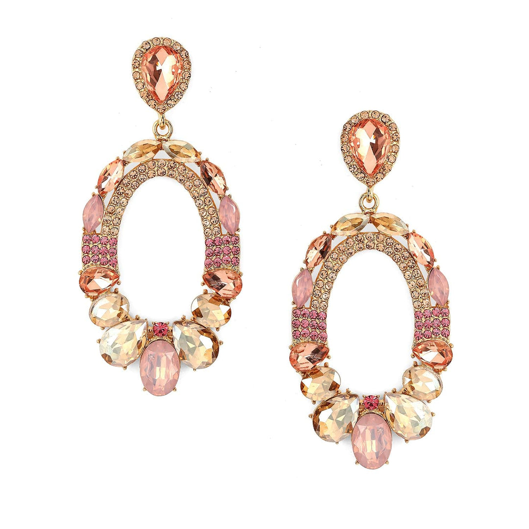 Rubans 18K Gold-Plated Oval Pink & Champagne Crystal Studded Statement Dangle Earrings Earrings