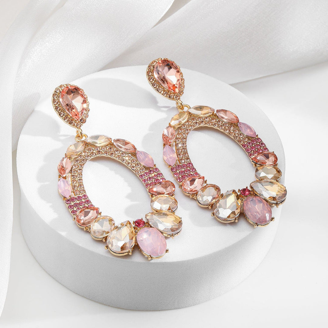 Rubans 18K Gold-Plated Oval Pink & Champagne Crystal Studded Statement Dangle Earrings Earrings