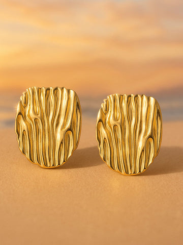 Rubans 18K Gold Plated Oversized Textured Circular Stud Earrings Earrings