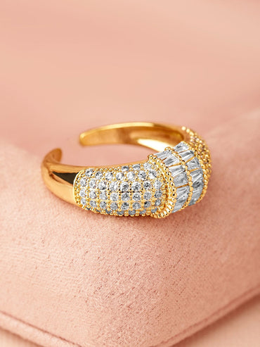 Rubans 18K Gold-Plated Pave & Baguette Cubic Zirconia Studded Adjustable Ring Rings