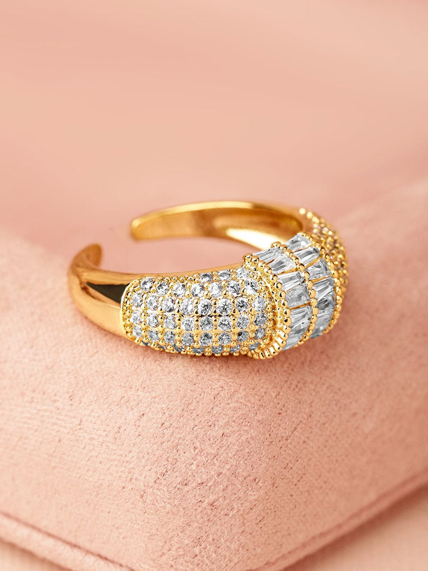 Rubans 18K Gold-Plated Pave & Baguette Cubic Zirconia Studded Adjustable Ring Rings