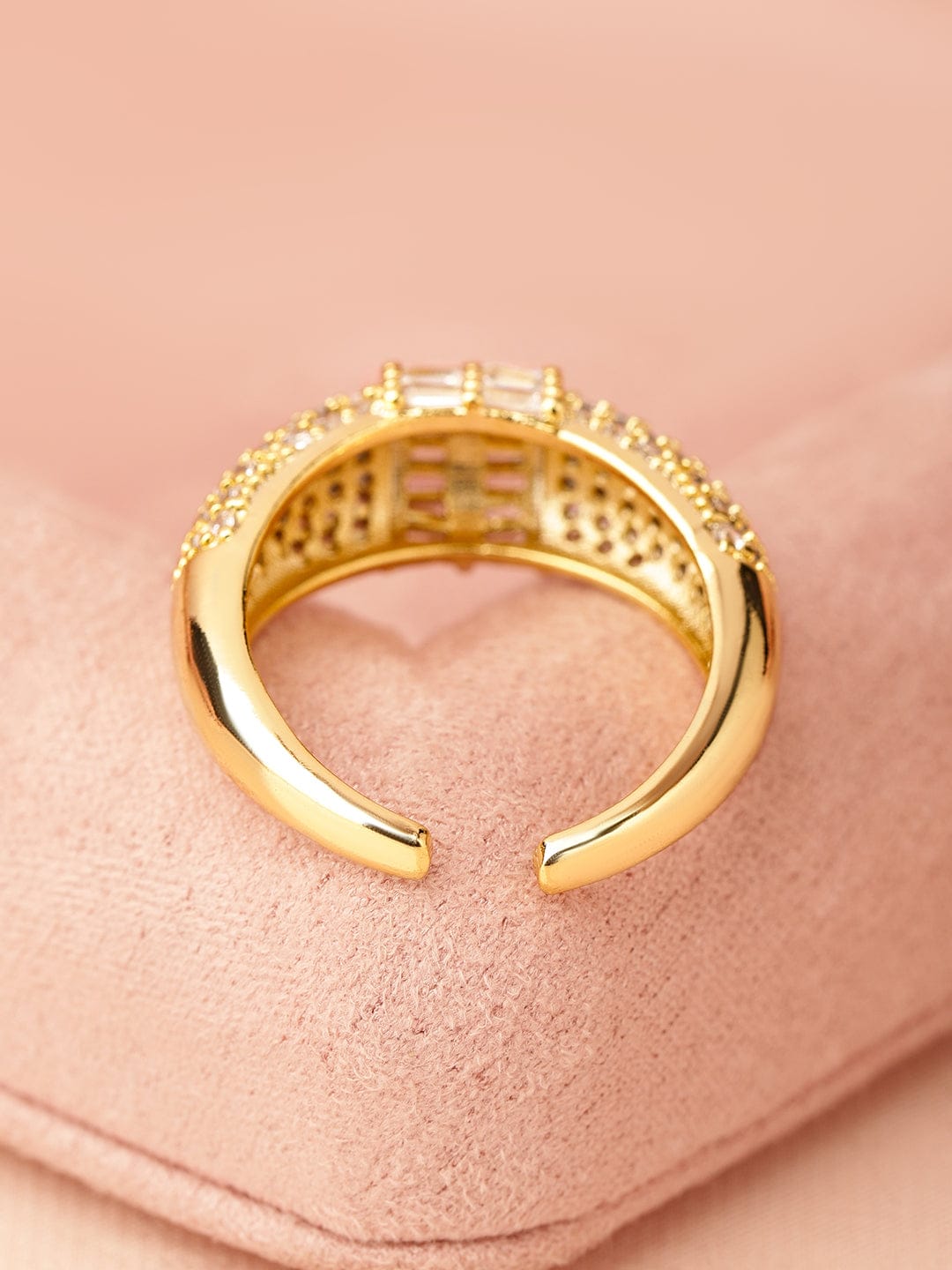 Rubans 18K Gold-Plated Pave & Baguette Cubic Zirconia Studded Adjustable Ring Rings