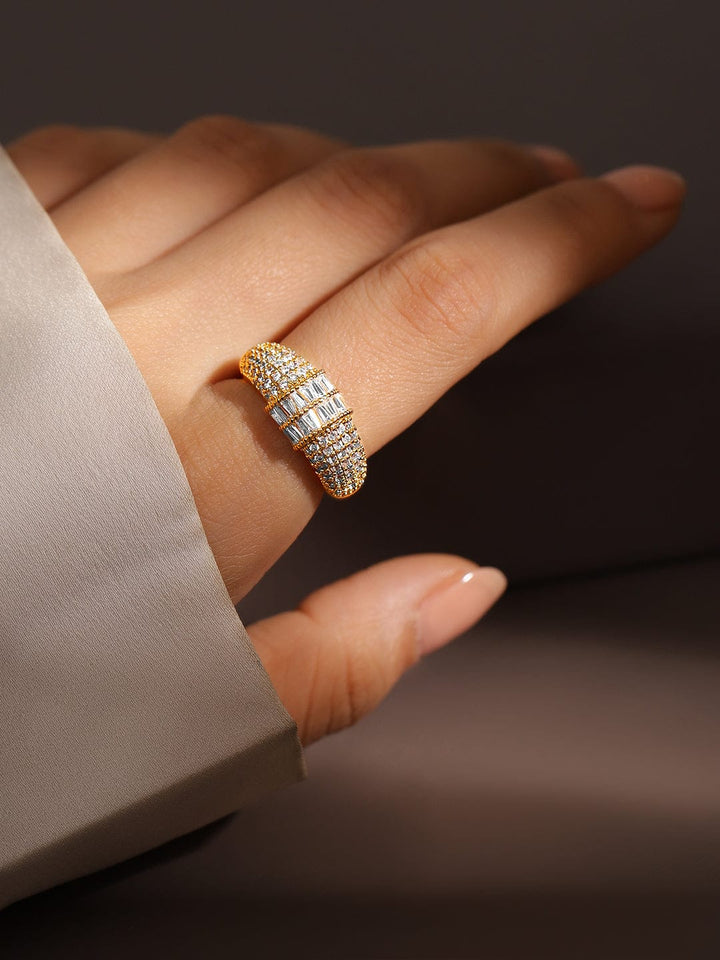 Rubans 18K Gold-Plated Pave & Baguette Cubic Zirconia Studded Adjustable Ring Rings