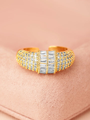 Rubans 18K Gold-Plated Pave & Baguette Cubic Zirconia Studded Adjustable Ring Rings