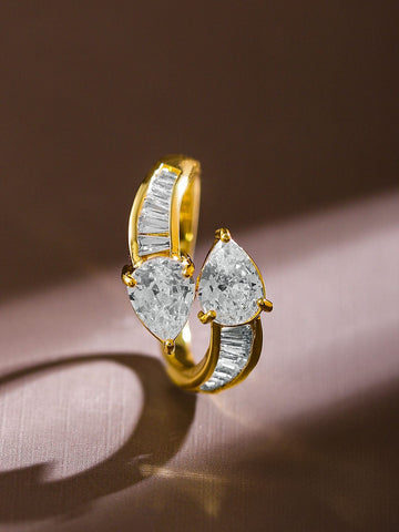 Rubans 18K Gold-Plated Pear-Cut Cubic Zirconia Studded Openable Adjustable Ring Rings