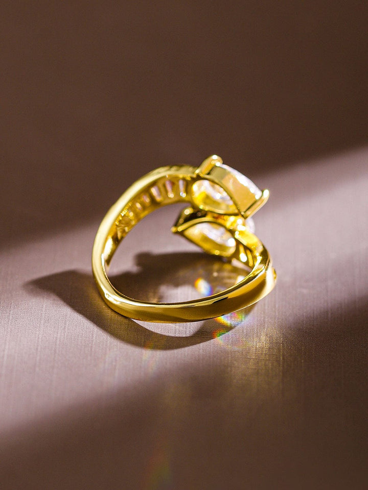 Rubans 18K Gold-Plated Pear-Cut Cubic Zirconia Studded Openable Adjustable Ring Rings