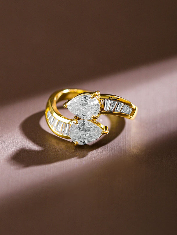 Rubans 18K Gold-Plated Pear-Cut Cubic Zirconia Studded Openable Adjustable Ring Rings