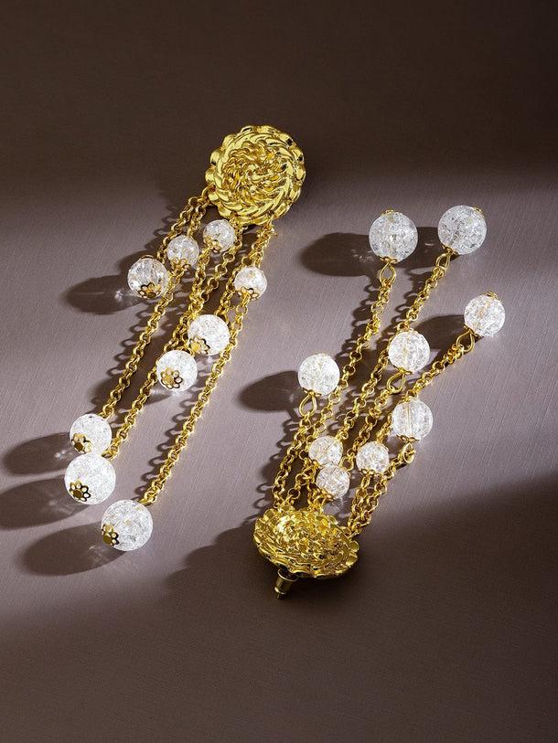 Rubans 18K Gold-Plated Pearl Bead & Chain Layered Long & Bold Statement Earrings Earrings
