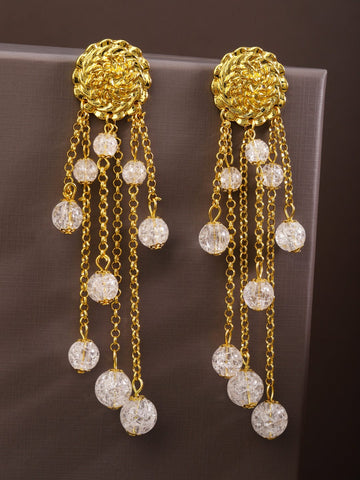 Rubans 18K Gold-Plated Pearl Bead & Chain Layered Long & Bold Statement Earrings Earrings