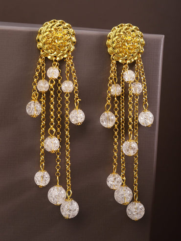 Rubans 18K Gold-Plated Pearl Bead & Chain Layered Long & Bold Statement Earrings Earrings