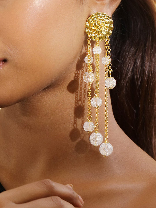 Rubans 18K Gold-Plated Pearl Bead & Chain Layered Long & Bold Statement Earrings Earrings