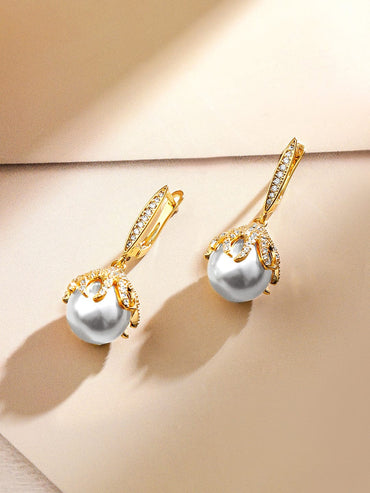 Rubans 18K Gold-Plated Pearl & Cubic Zirconia Studded Pendant Necklace & Earrings Set Jewellery Set