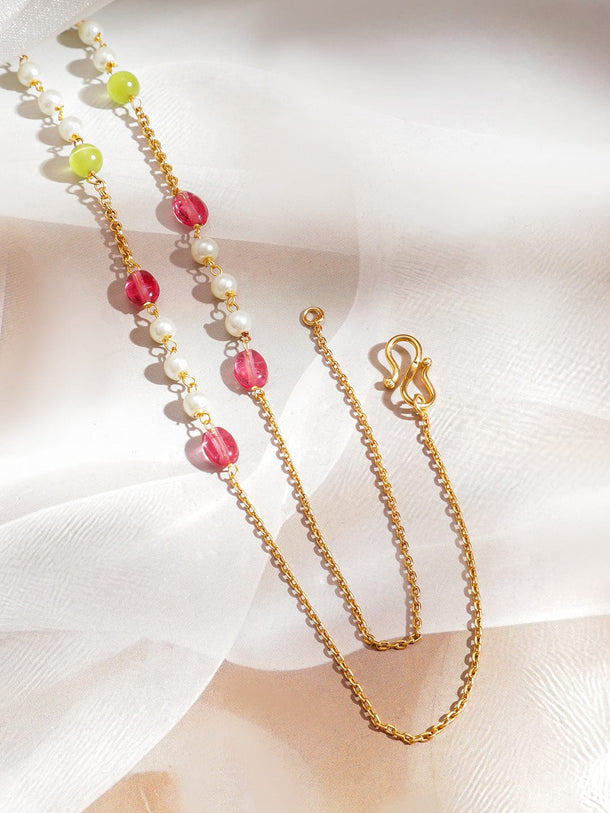 Rubans 18K Gold-Plated Pearl & Multicolor Beaded Floral Red Enamel Pendant Tassel Necklace Jewellery Set