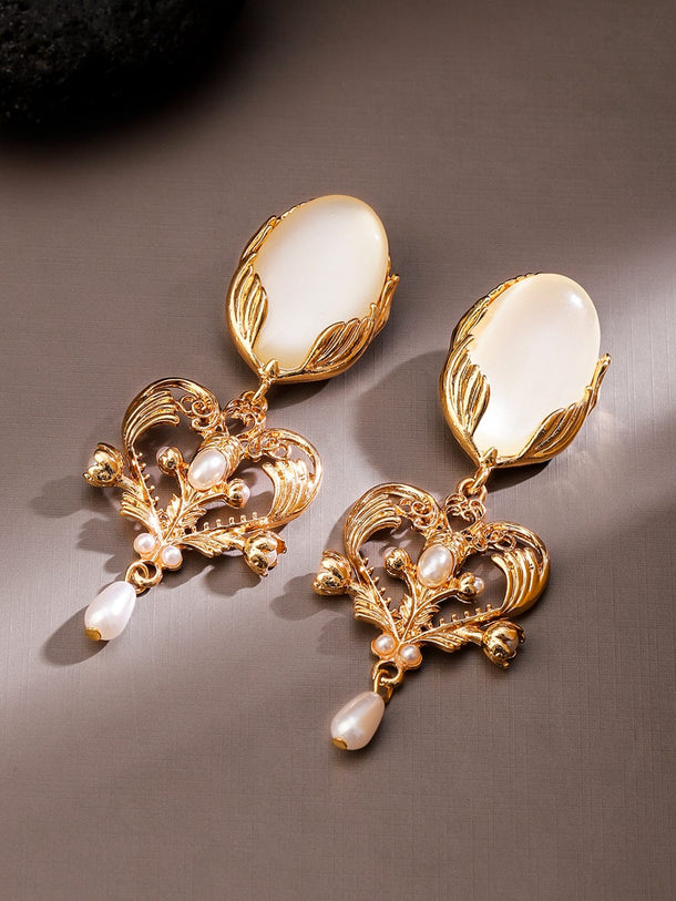 Rubans 18K Gold-Plated Pearl Studded Vintage Filigree Dangler Earrings Earrings