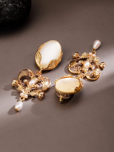 Rubans 18K Gold-Plated Pearl Studded Vintage Filigree Dangler Earrings Earrings