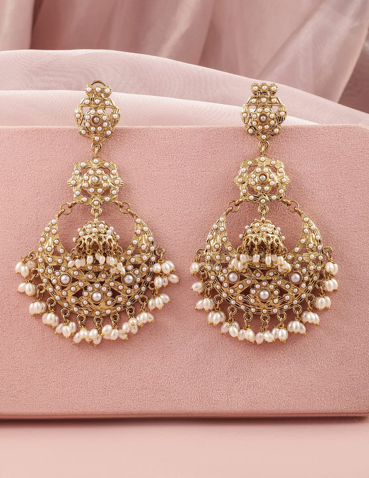 Rubans 18K Gold Plated Pearls Beaded Classic Chandbalis Earrings Earrings