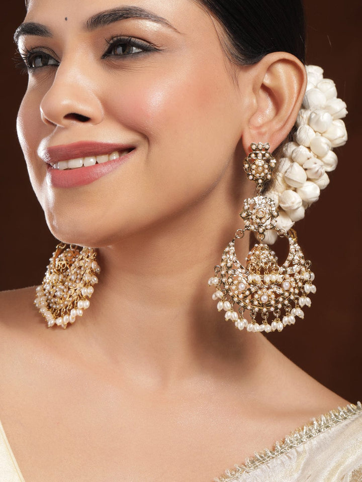 Rubans 18K Gold Plated Pearls Beaded Classic Chandbalis Earrings Earrings