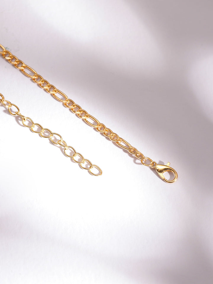 Rubans 18K Gold Plated Pearls & Cuban Link Chain Triple Layered Necklace Necklaces, Necklace Sets, Chains & Mangalsutra