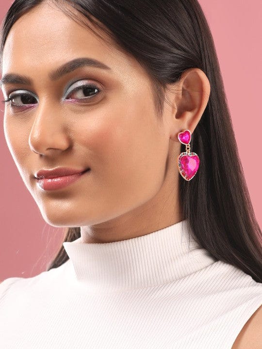 Rubans 18K Gold Plated Pink Heart Shape Crystal Zicronia & Multicolor Accent Drop Earrings Earrings