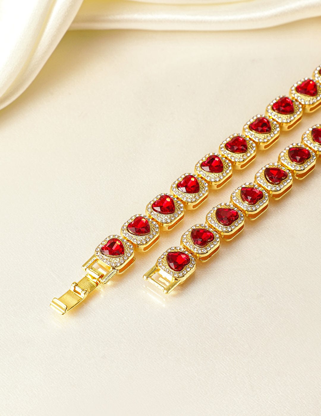 Rubans 18K Gold Plated Red Heart Shaped Crystal Choker Necklace with CubicZirconia Accents Necklace & Chain