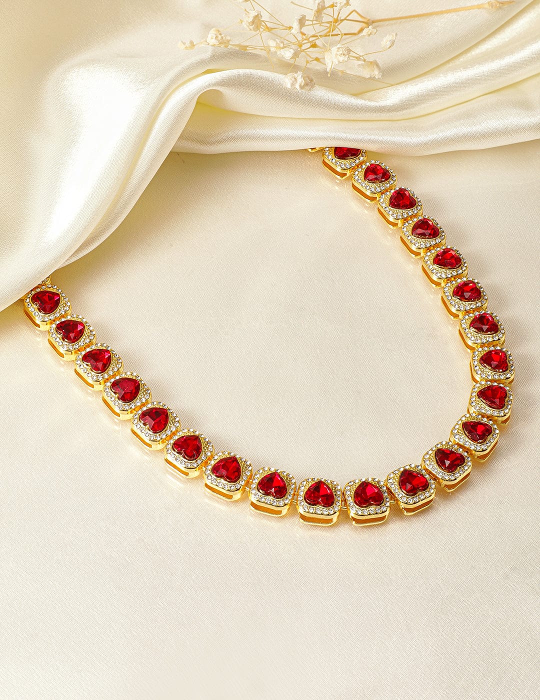 Rubans 18K Gold Plated Red Heart Shaped Crystal Choker Necklace with CubicZirconia Accents Necklace & Chain