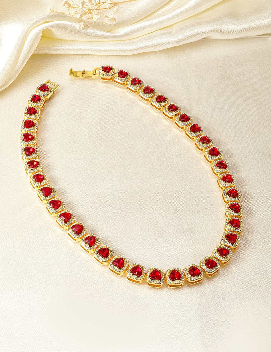 Rubans 18K Gold Plated Red Heart Shaped Crystal Choker Necklace with CubicZirconia Accents Necklace & Chain