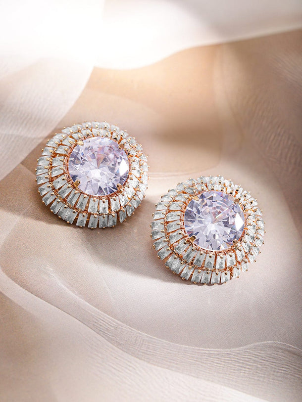 Rubans 18K Gold-Plated Round Lilac Crystal Stud Earrings Earrings