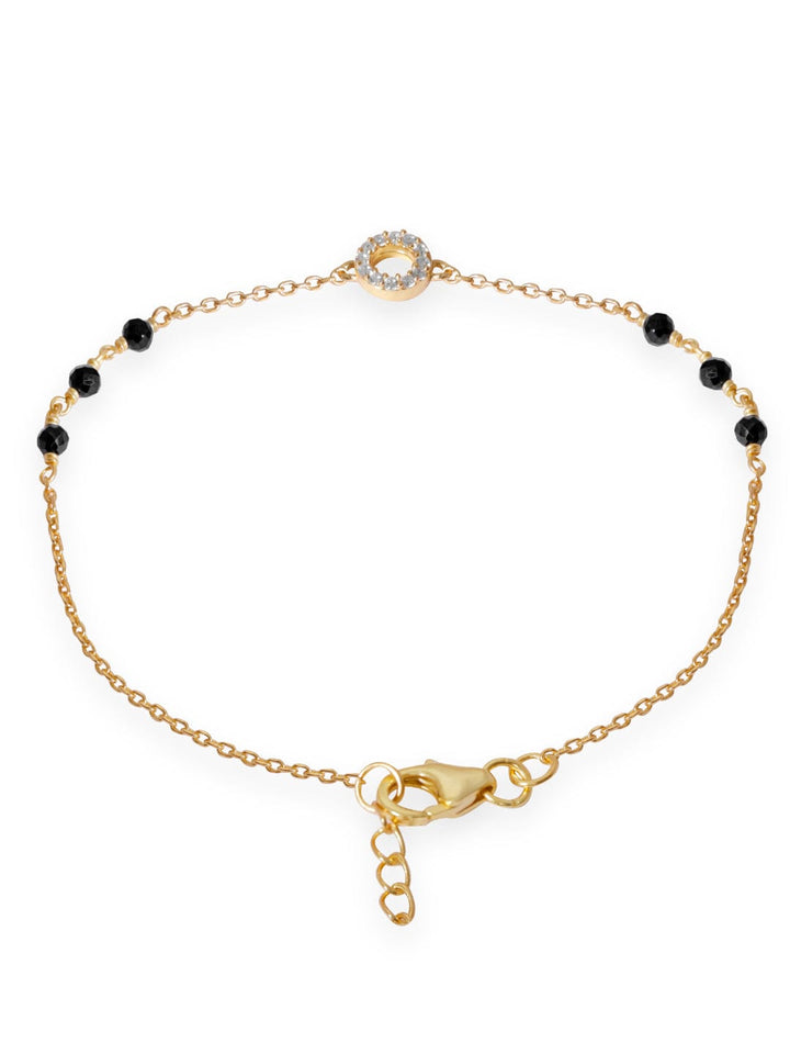 Rubans 18K Gold Plated Round Zirconia & Black Beaded Minimal Bracelet Bangles & Bracelets