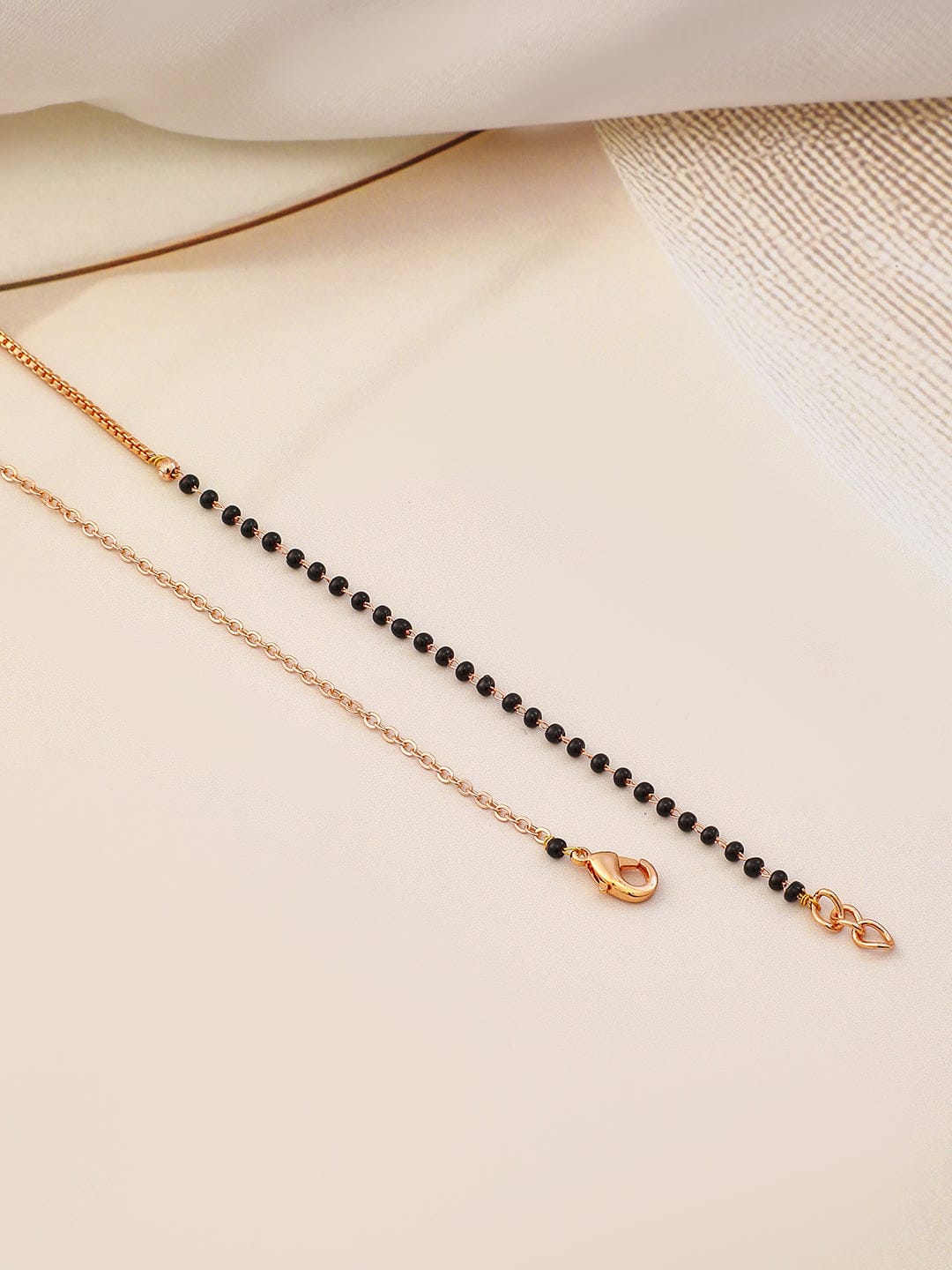 Rubans 18K Gold-Plated Ruby & Cubic Zirconia Studded Black and Gold Beaded Mangalsutra Mangalsutra