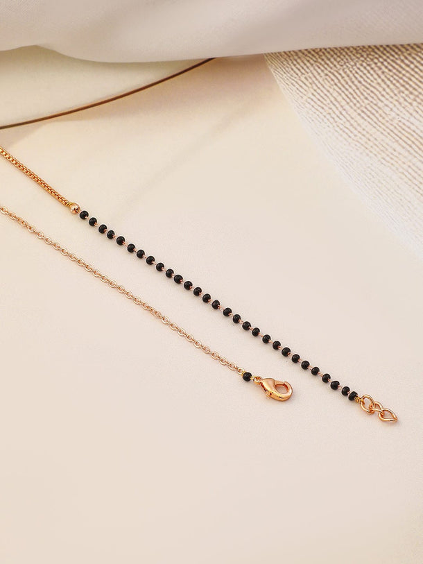 Rubans 18K Gold-Plated Ruby & Cubic Zirconia Studded Black and Gold Beaded Mangalsutra Mangalsutra