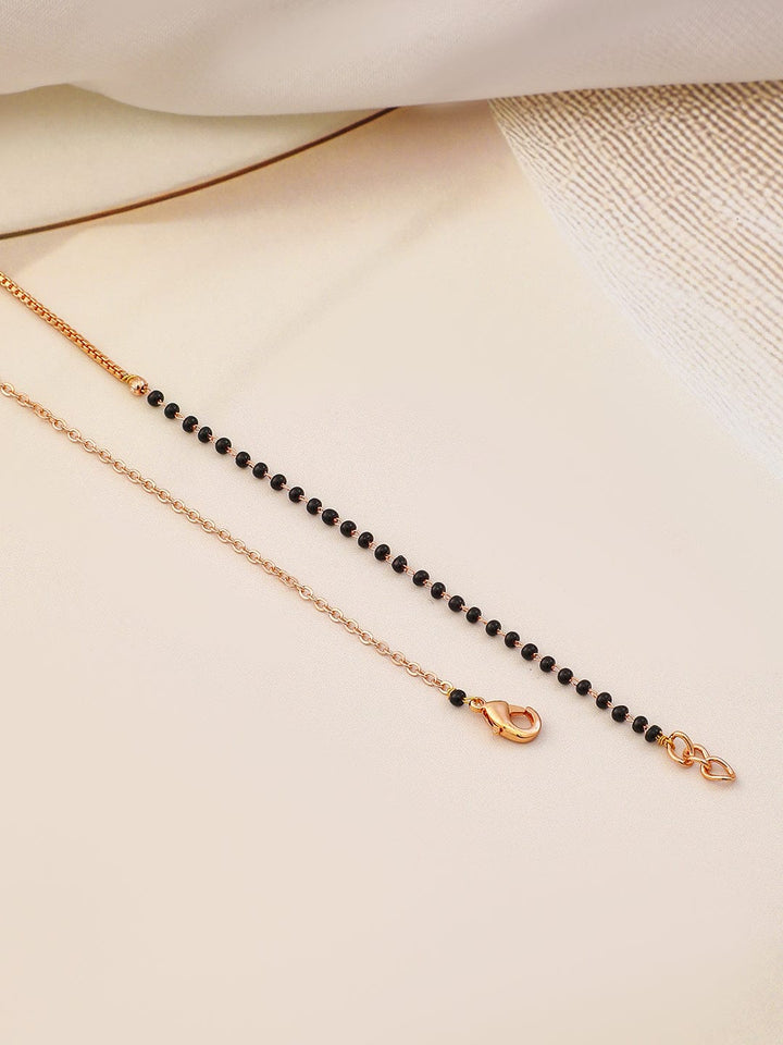 Rubans 18K Gold-Plated Ruby & Cubic Zirconia Studded Black and Gold Beaded Mangalsutra Mangalsutra