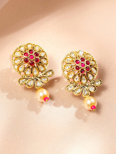 Rubans 18K Gold-Plated Ruby & Kundan Stone-Studded Choker Jewellery Set with Pearl & Red Beads Jewellery Set