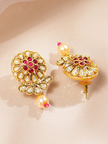 Rubans 18K Gold-Plated Ruby & Kundan Stone-Studded Choker Jewellery Set with Pearl & Red Beads Jewellery Set